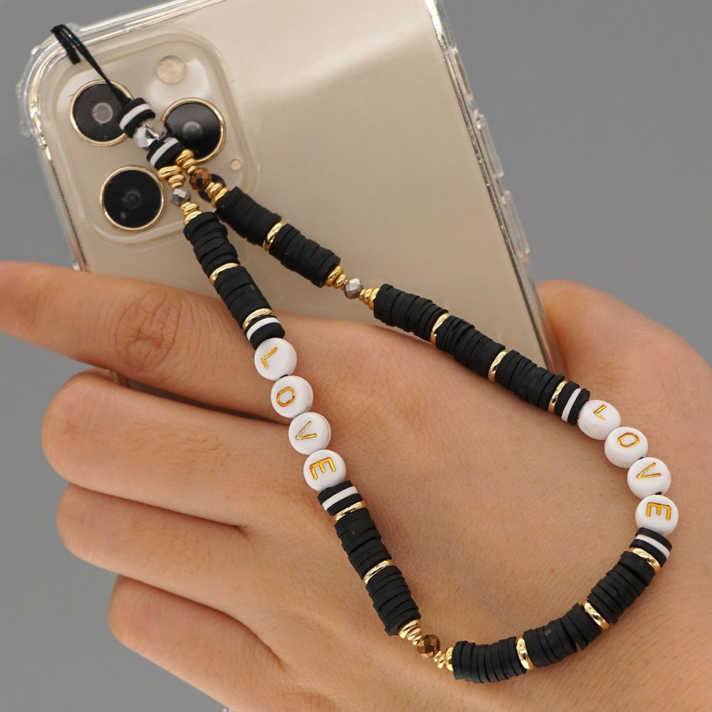 Βραχιόλι Λουράκι Κινητού  Phone Strap Jewelry 24cm Black Love
