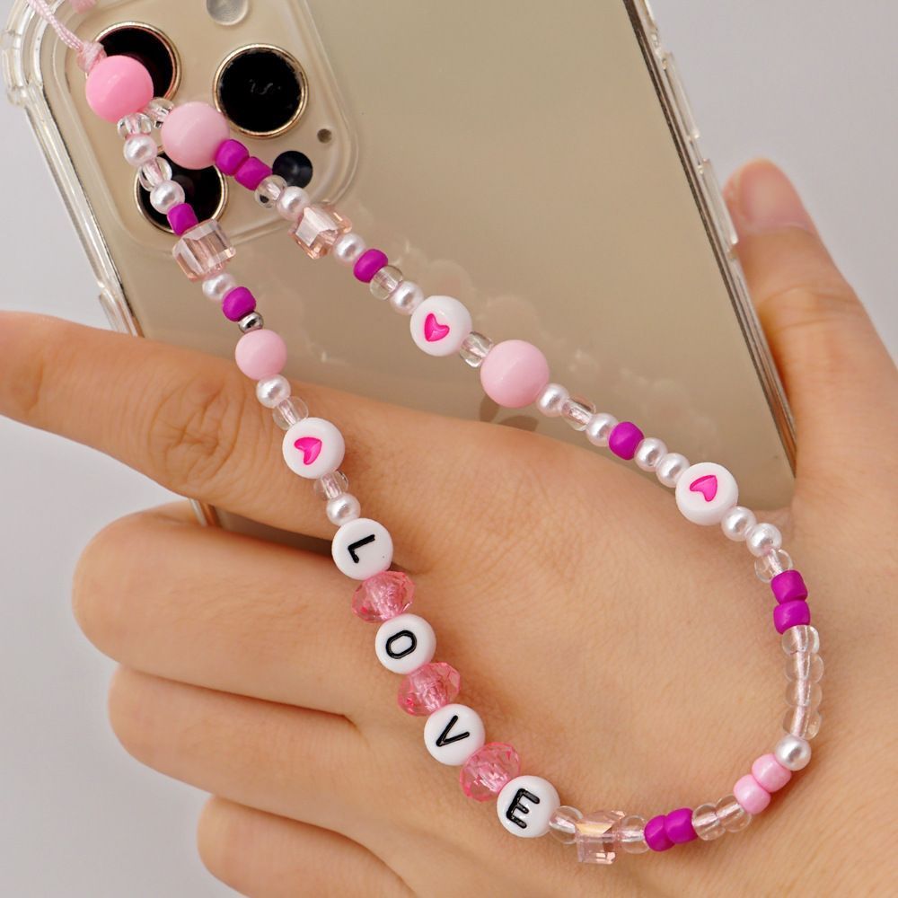 Βραχιόλι Λουράκι Κινητού  Phone Strap Jewelry 24cm Pink Pearl
