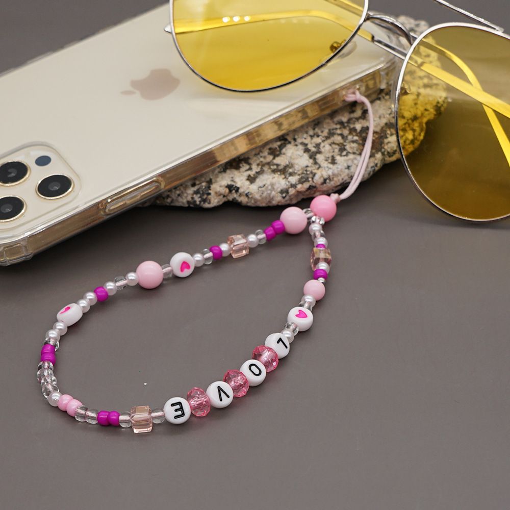 Βραχιόλι Λουράκι Κινητού  Phone Strap Jewelry 24cm Pink Pearl