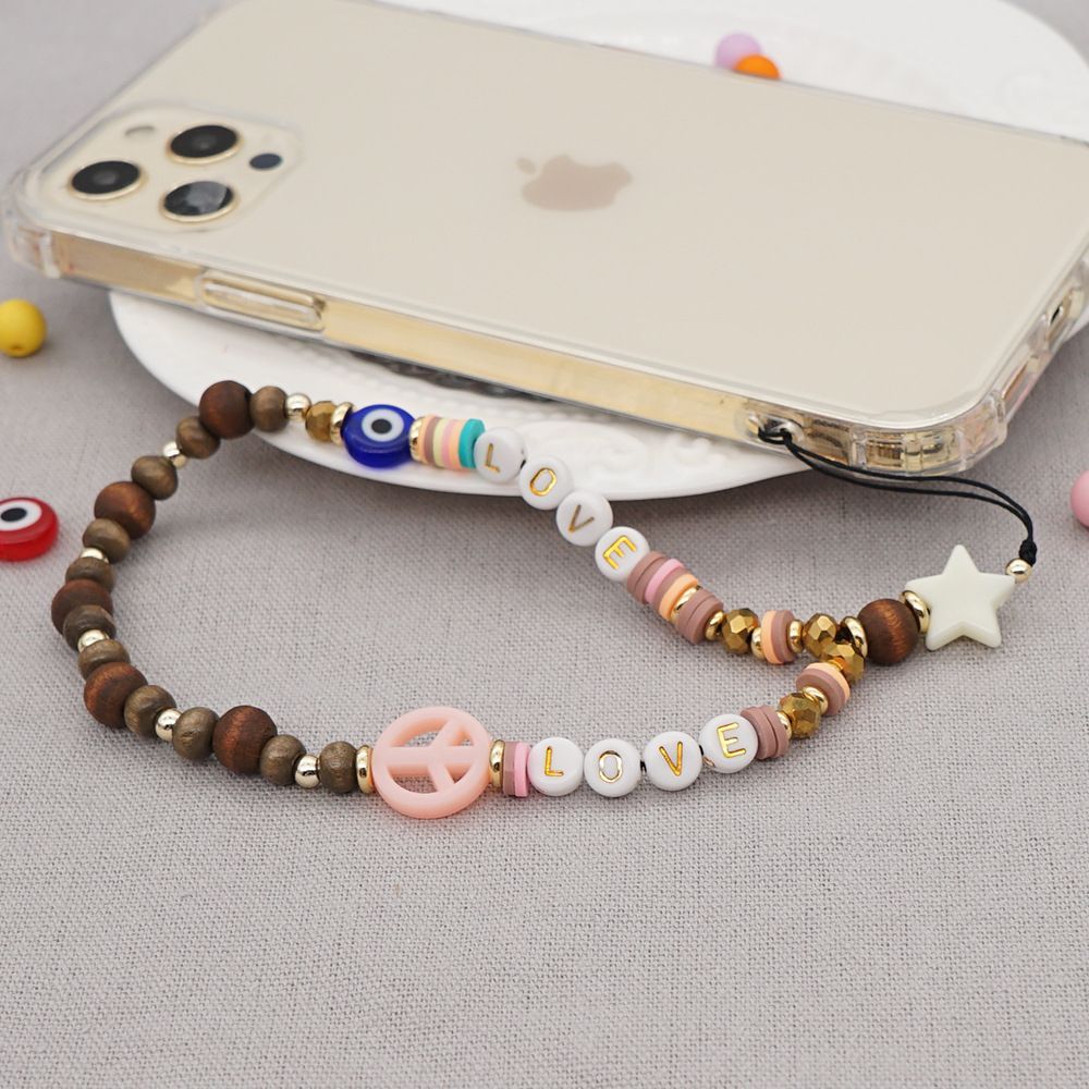 Βραχιόλι Λουράκι Κινητού  Phone Strap Jewelry 24cm Wooden Peace