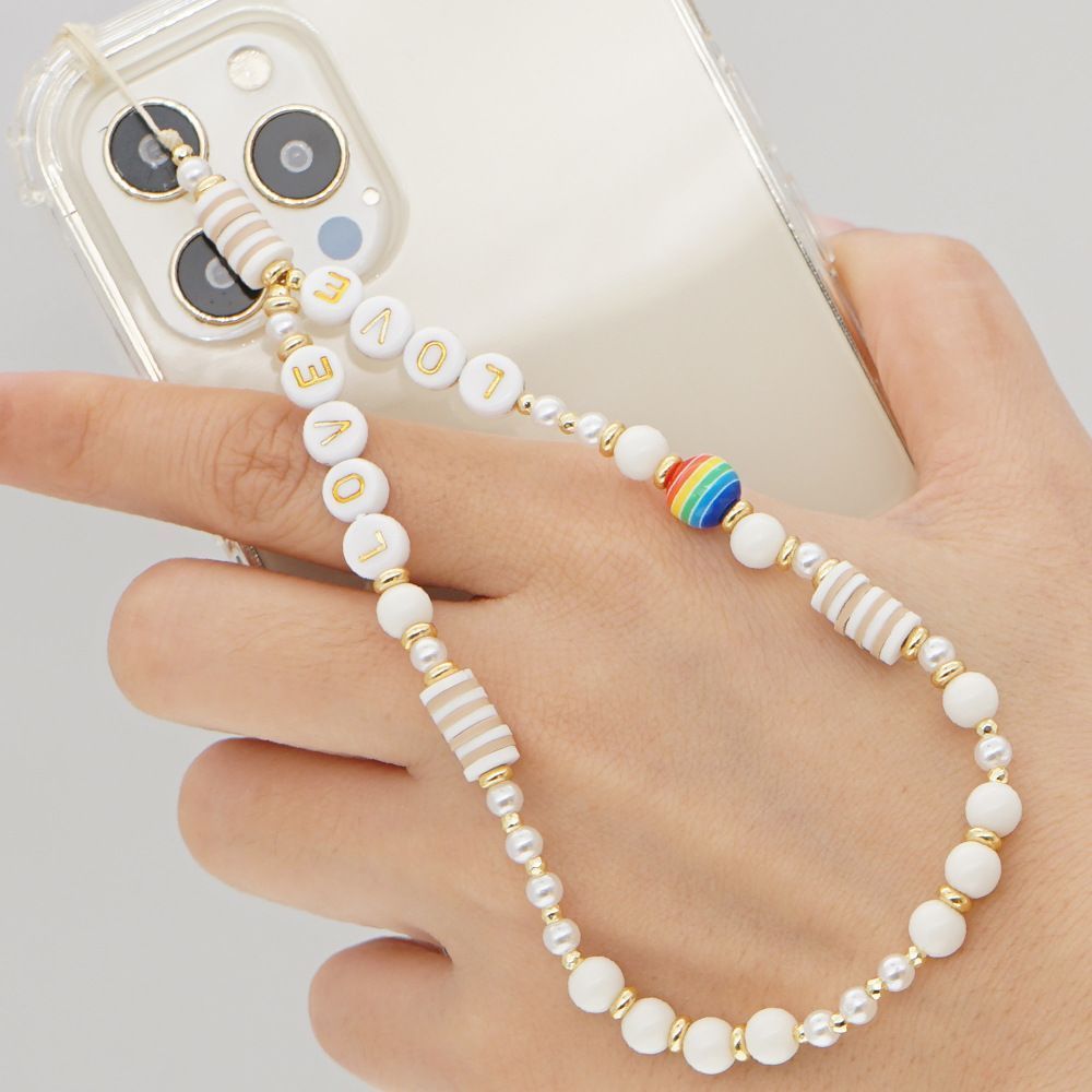 Βραχιόλι Λουράκι Κινητού  Phone Strap Jewelry 24cm Pearl Love