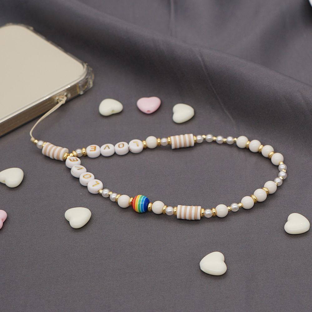 Βραχιόλι Λουράκι Κινητού  Phone Strap Jewelry 24cm Pearl Love