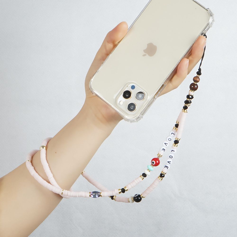 Κολιέ Λουράκι Κινητού Phone Strap Jewelry 80cm Pink Love