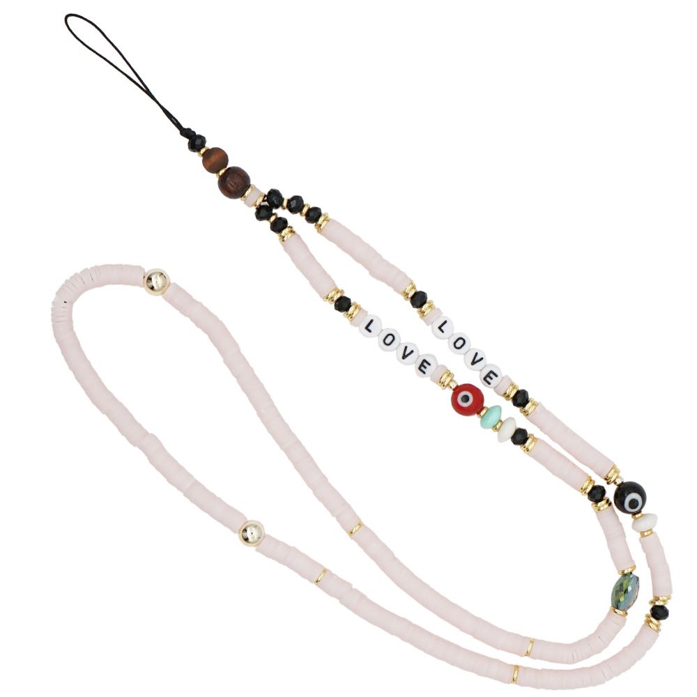 Κολιέ Λουράκι Κινητού Phone Strap Jewelry 80cm Pink Love