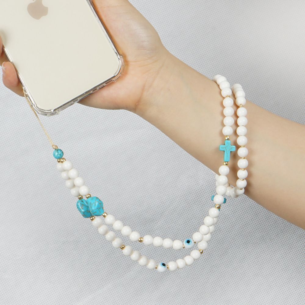 Κολιέ Λουράκι Κινητού Phone Strap Jewelry 80cm Blue Stone