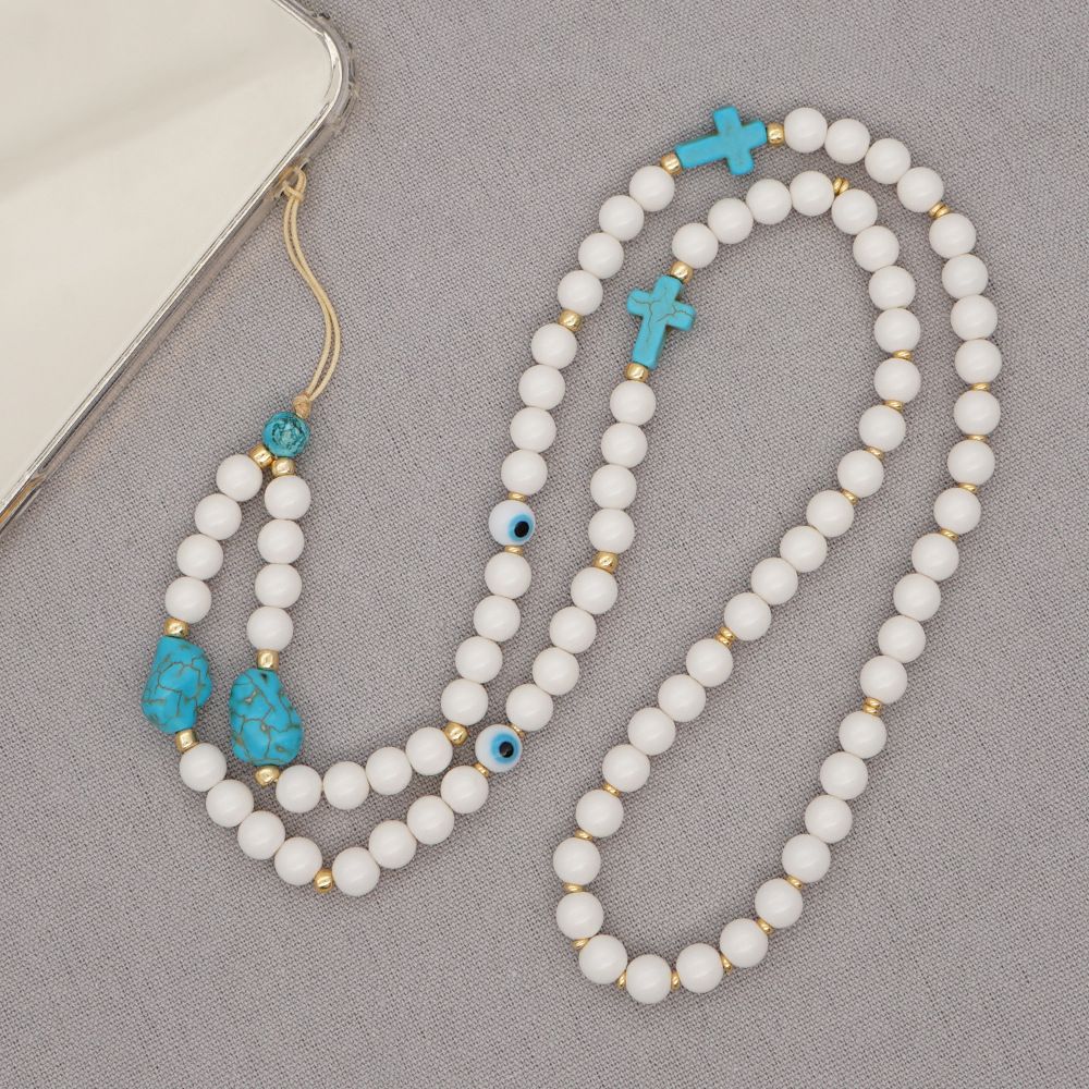 Κολιέ Λουράκι Κινητού Phone Strap Jewelry 80cm Blue Stone