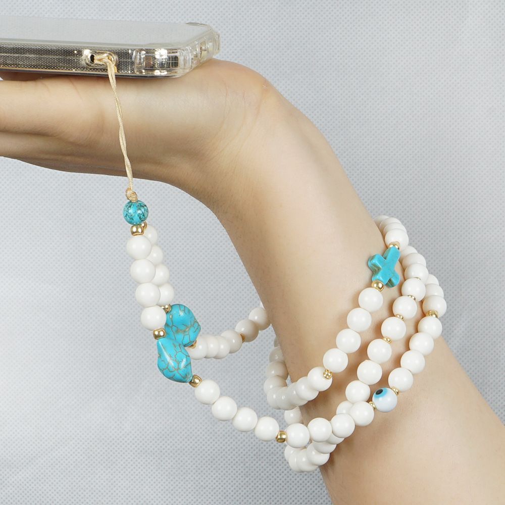 Κολιέ Λουράκι Κινητού Phone Strap Jewelry 80cm Blue Stone