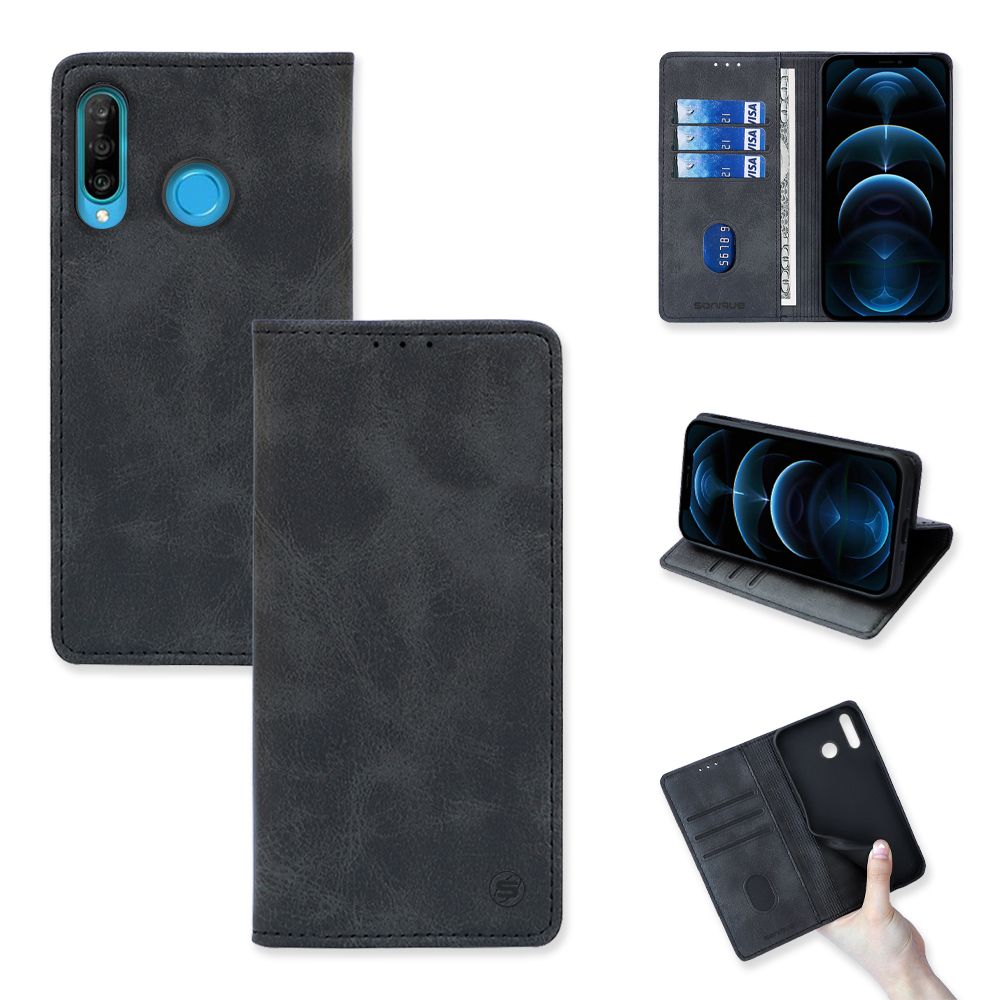 Θήκη Πορτοφόλι Vintage Magnet Wallet Sonique Huawei P30 Lite Μαύρο