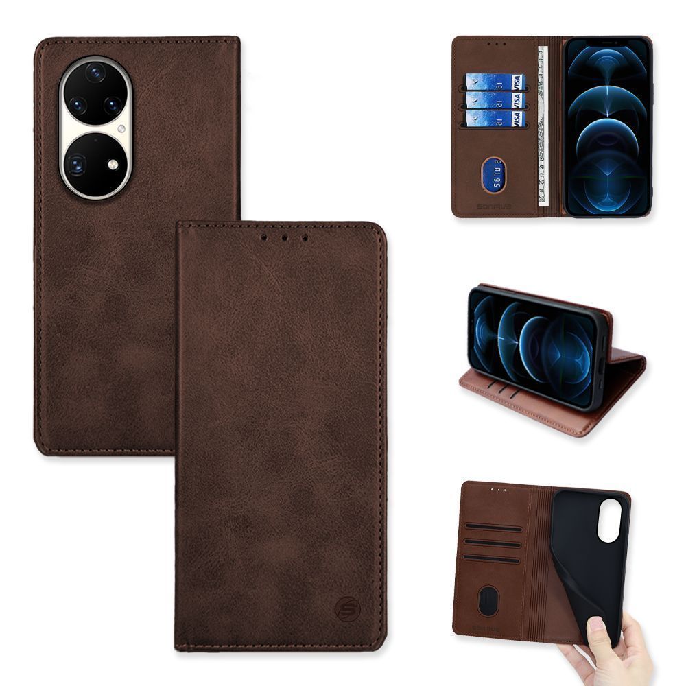 Θήκη Πορτοφόλι Vintage Magnet Wallet Sonique Huawei P50 Pro Καφέ