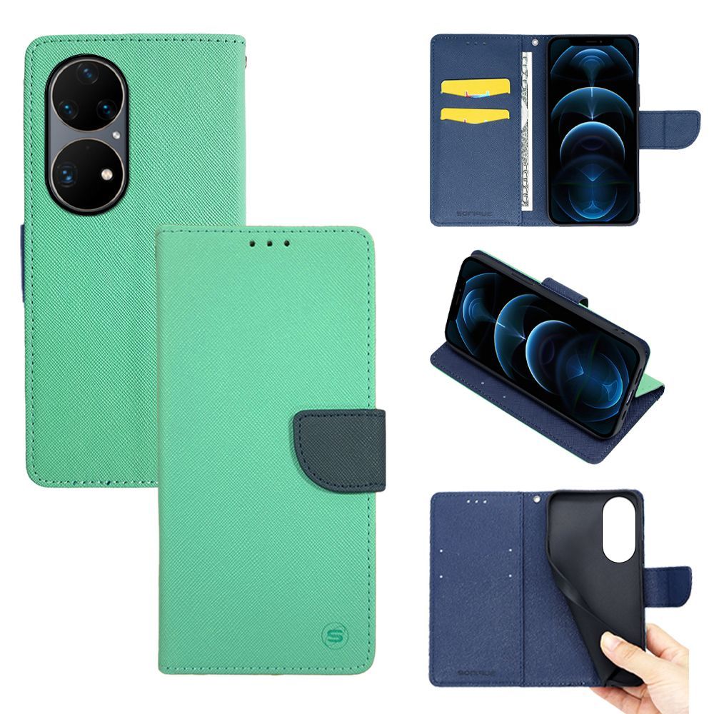 Θήκη Πορτοφόλι Sonique Trend Wallet Huawei P50 Pro Βεραμάν / Σκούρο Μπλε