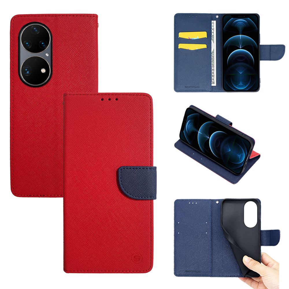 Θήκη Πορτοφόλι Sonique Trend Wallet Huawei P50 Pro Κόκκινο / Σκούρο Μπλε
