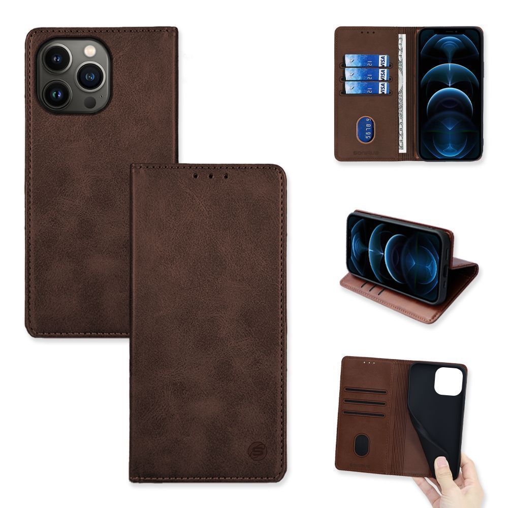 Θήκη Πορτοφόλι Vintage Magnet Wallet Sonique Apple iPhone 13 Pro Καφέ