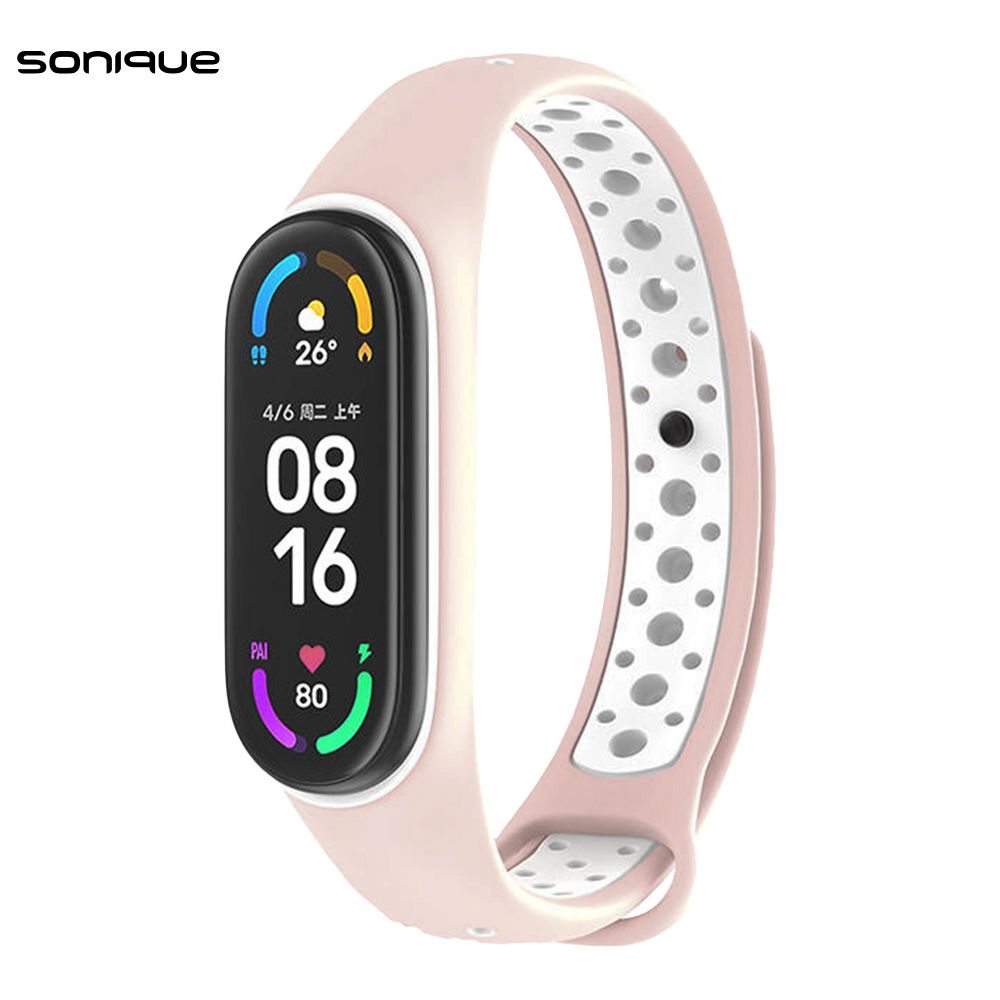 Λουράκι Σιλικόνης Sonique Sport για Xiaomi Mi Band 5/6 Ροζ / Λευκό