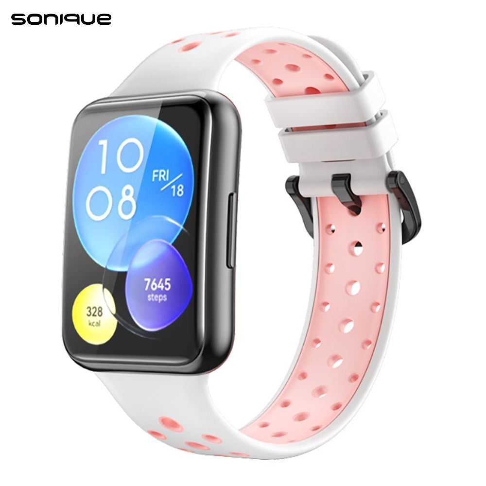 Λουράκι Σιλικόνης Sport Band Sonique για Huawei Fit 2 Active Λευκό / Ροζ