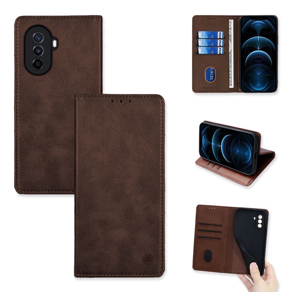 Θήκη Πορτοφόλι Vintage Magnet Wallet Sonique Huawei Nova Y70 Καφέ