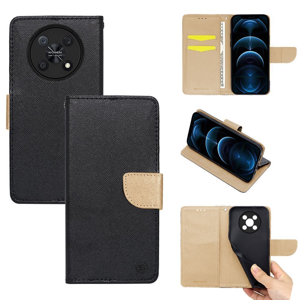 Θήκη Πορτοφόλι Sonique Trend Wallet Huawei Nova Y90 Μαύρο / Χρυσό