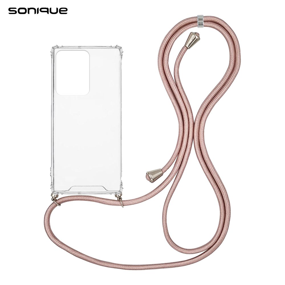 Θήκη Σιλικόνης με Κορδόνι Sonique Armor Clear Samsung Galaxy S20 Ultra Ροζ Χρυσό Σατινέ