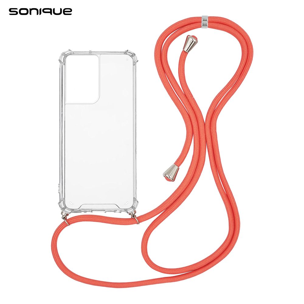 Θήκη Σιλικόνης με Κορδόνι Sonique Armor Clear Samsung Galaxy S21 Ultra Κοραλλί
