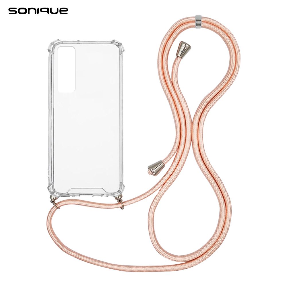 Θήκη Σιλικόνης με Κορδόνι Sonique Armor Clear Huawei P Smart 2021 Ροζ Σατινέ