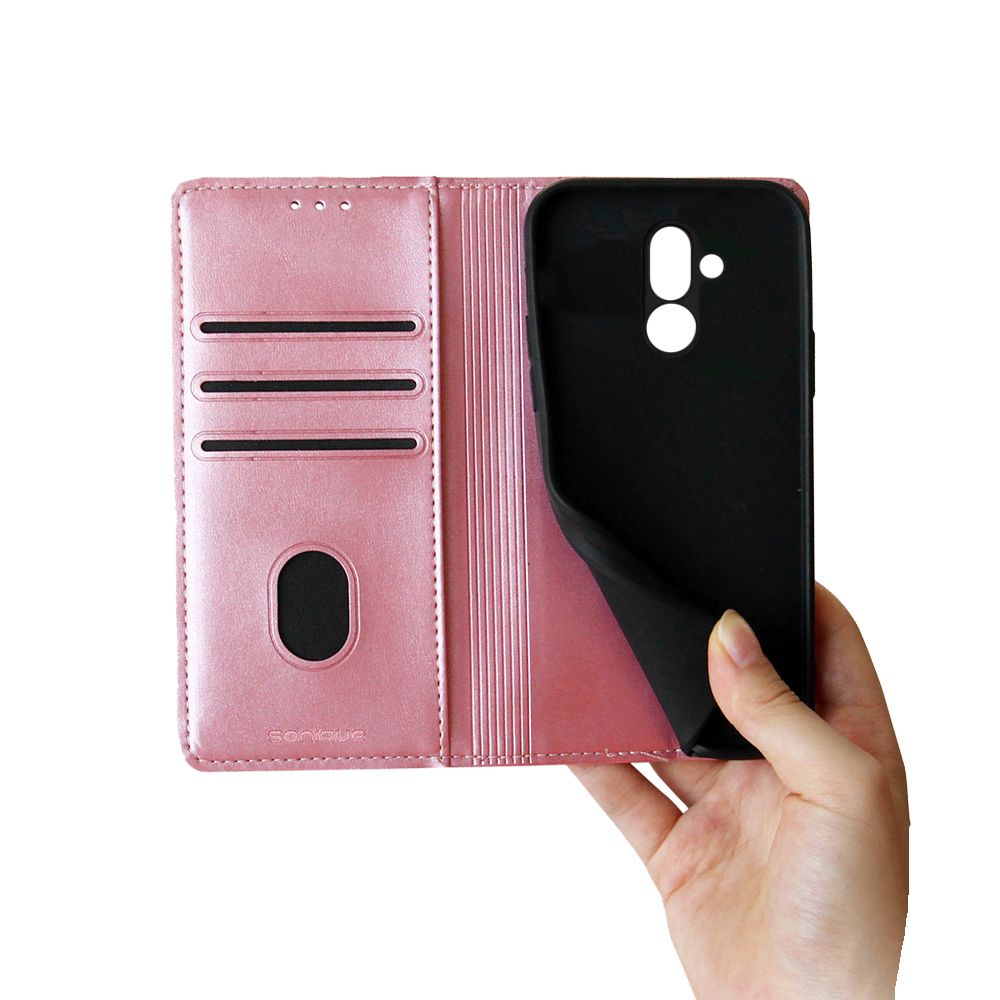 Θήκη Πορτοφόλι Vintage Magnet Wallet Sonique Huawei Mate 20 Lite Ροζ Χρυσό