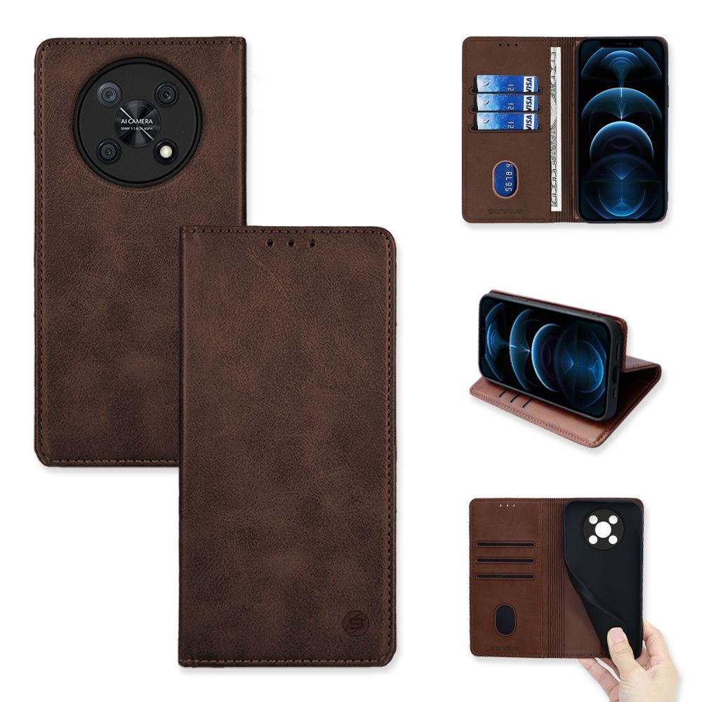 Θήκη Πορτοφόλι Vintage Magnet Wallet Sonique Huawei Nova Y90 Καφέ