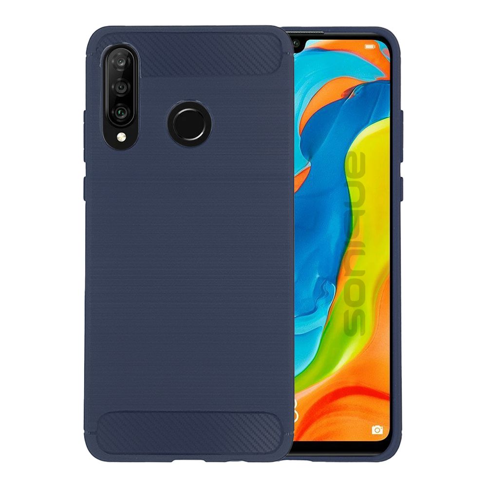 Θήκη Σιλικόνης Sonique Carbon Brushed Huawei P30 Lite Μπλέ