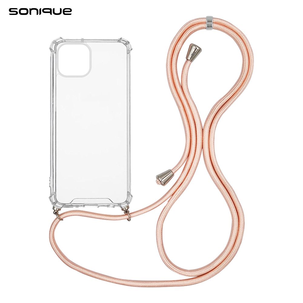 Θήκη Σιλικόνης με Κορδόνι Sonique Armor Clear Apple iPhone 15 Plus Ροζ Σατινέ