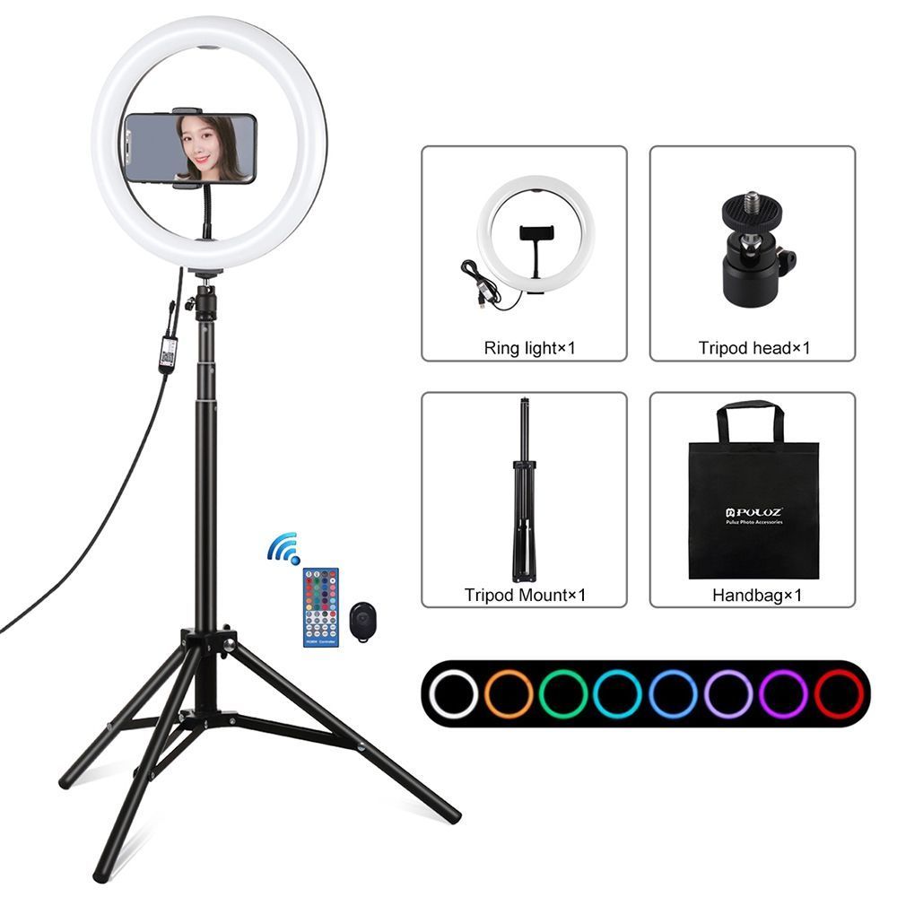 Ring Light Puluz 10.2" 26cm  RGBW LED με Τρίποδο 1.65cm με Βάση Κινητού