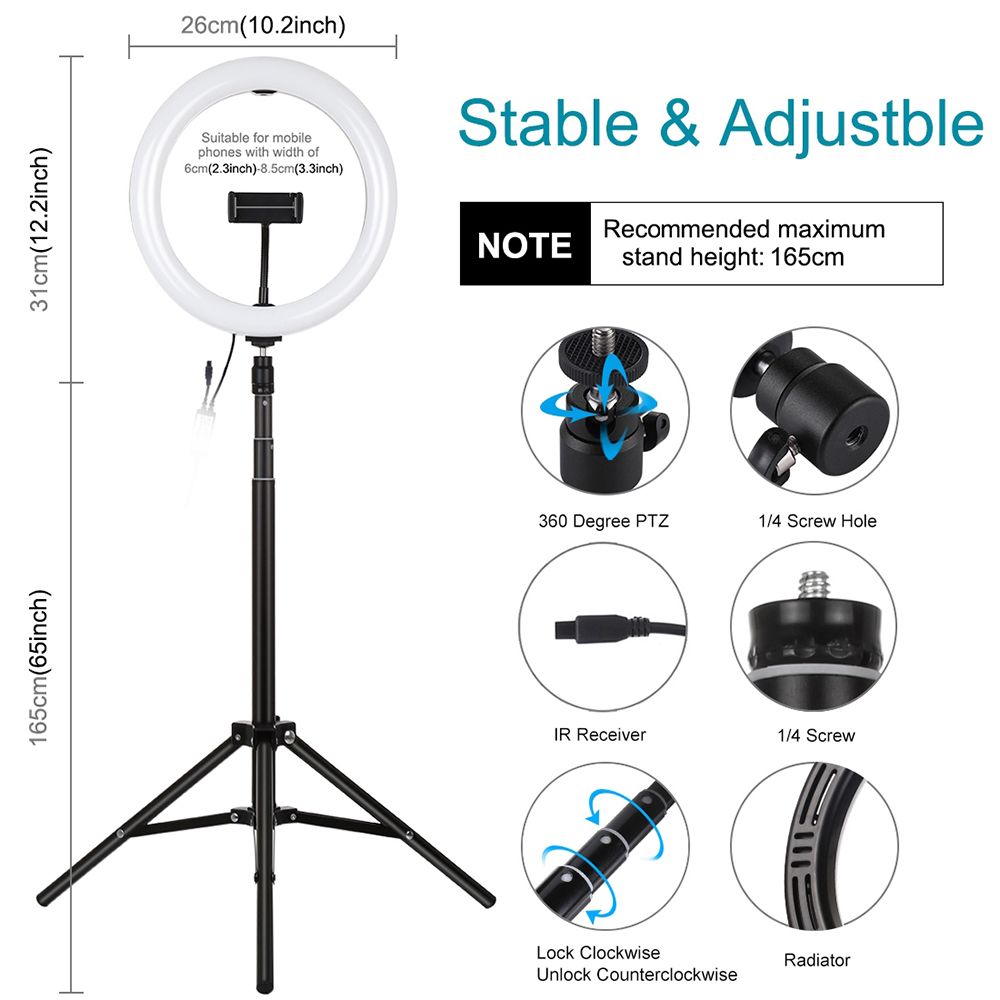 Ring Light Puluz 10.2" 26cm  RGBW LED με Τρίποδο 1.65cm με Βάση Κινητού