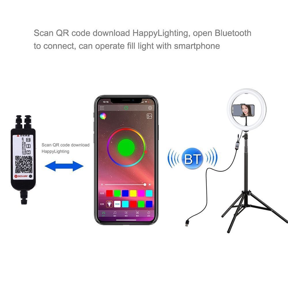 Ring Light Puluz 10.2" 26cm  RGBW LED με Τρίποδο 1.65cm με Βάση Κινητού