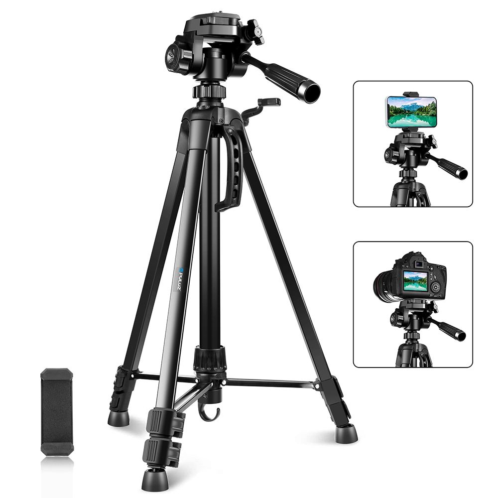 Τρίποδο Αλουμινίου Puluz με 3D κεφαλή 360° + βάση τηλεφώνου Μαύρο