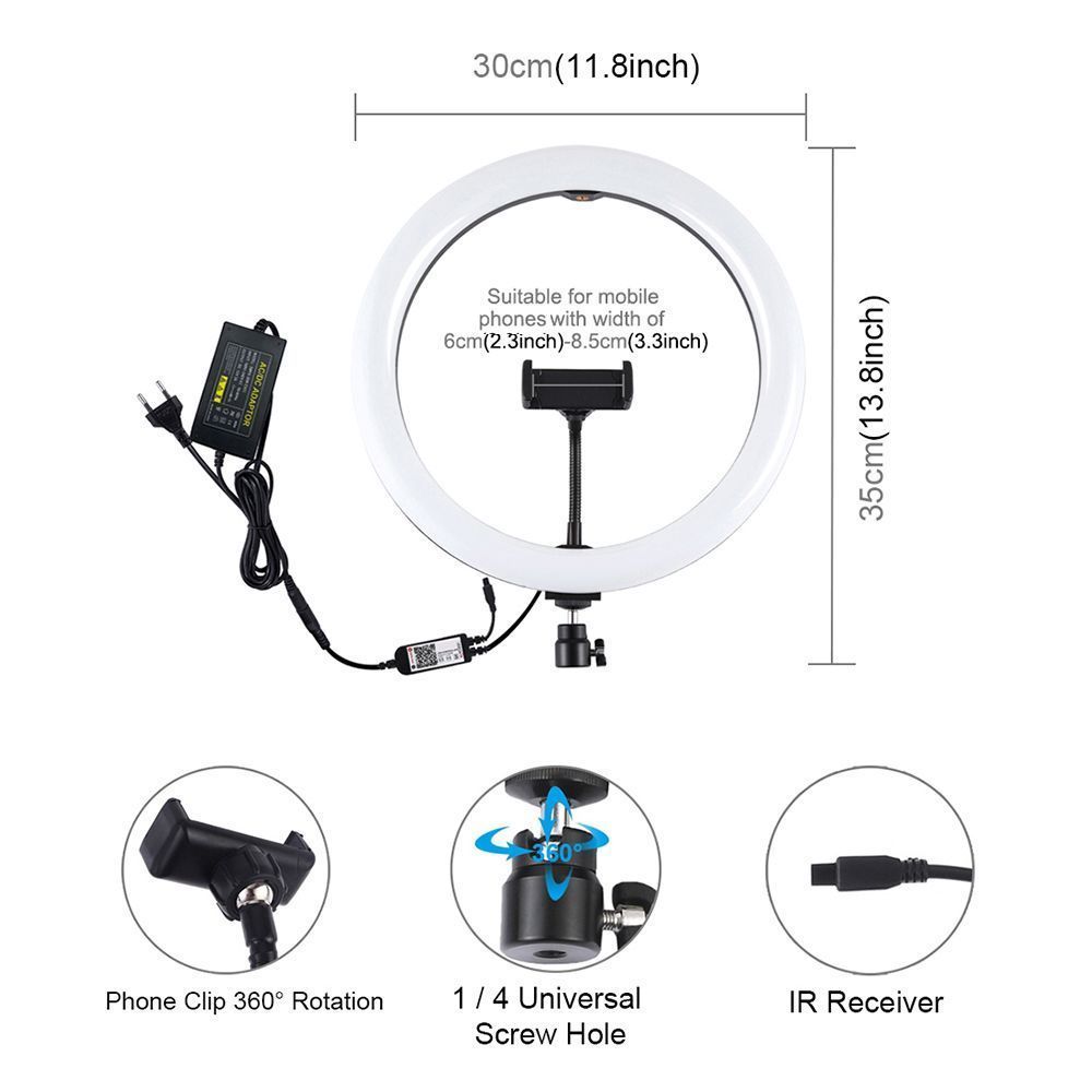 Ring Light Puluz RGBW LED 11.8" 30cm με Τρίποδο Δαπέδου 1.65cm και Βάση Κινητού (EU Plug)+ ΔΩΡΟ Τσάντα Μεταφοράς