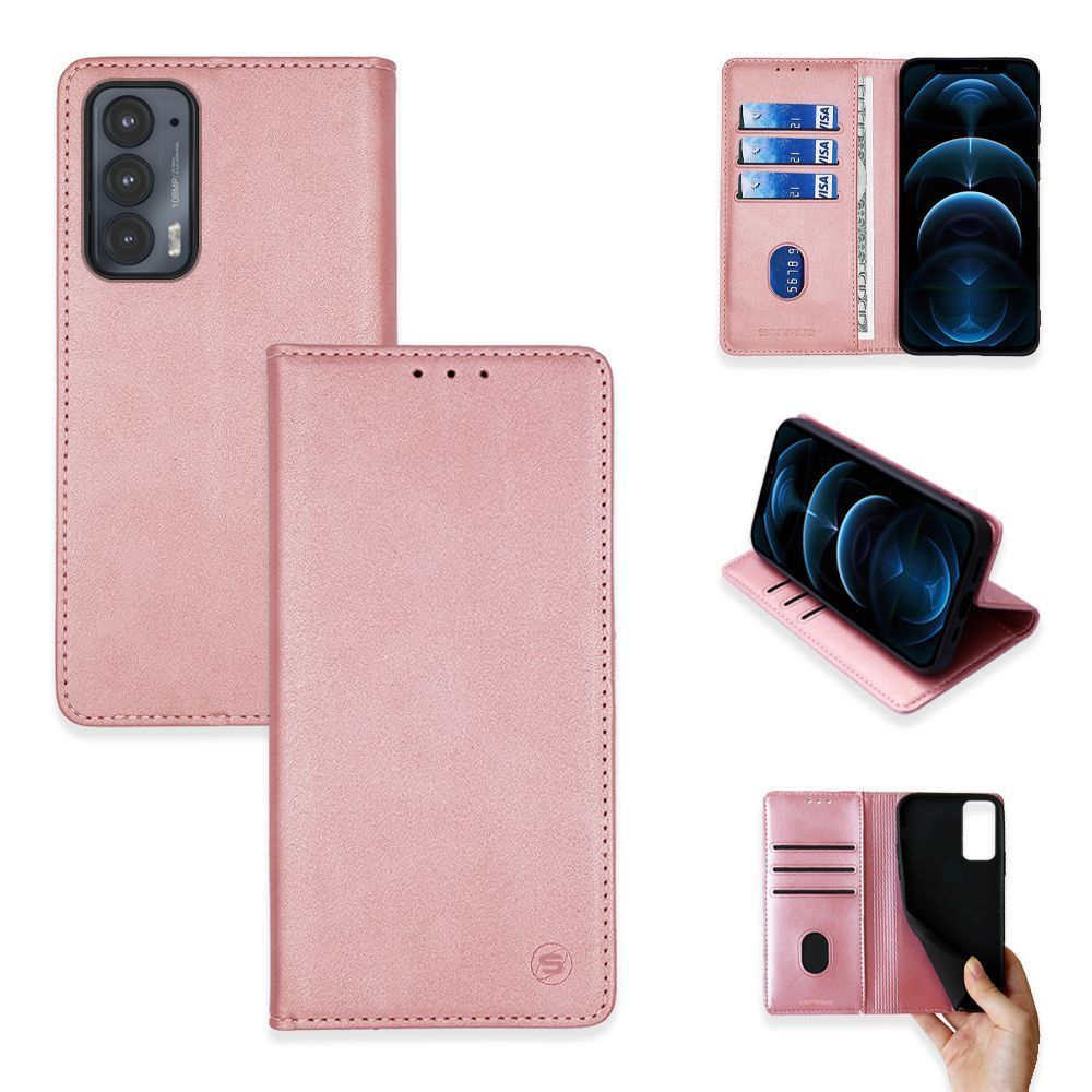 Θήκη Πορτοφόλι Vintage Magnet Wallet Sonique Motorola Edge 20 5G Ροζ Χρυσό