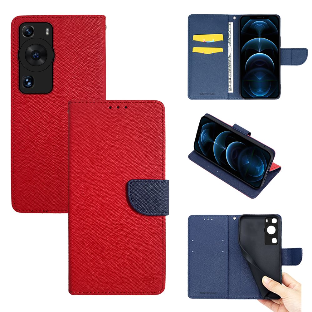 Θήκη Πορτοφόλι Sonique Trend Wallet Huawei P60 Pro Κόκκινο / Σκούρο Μπλε