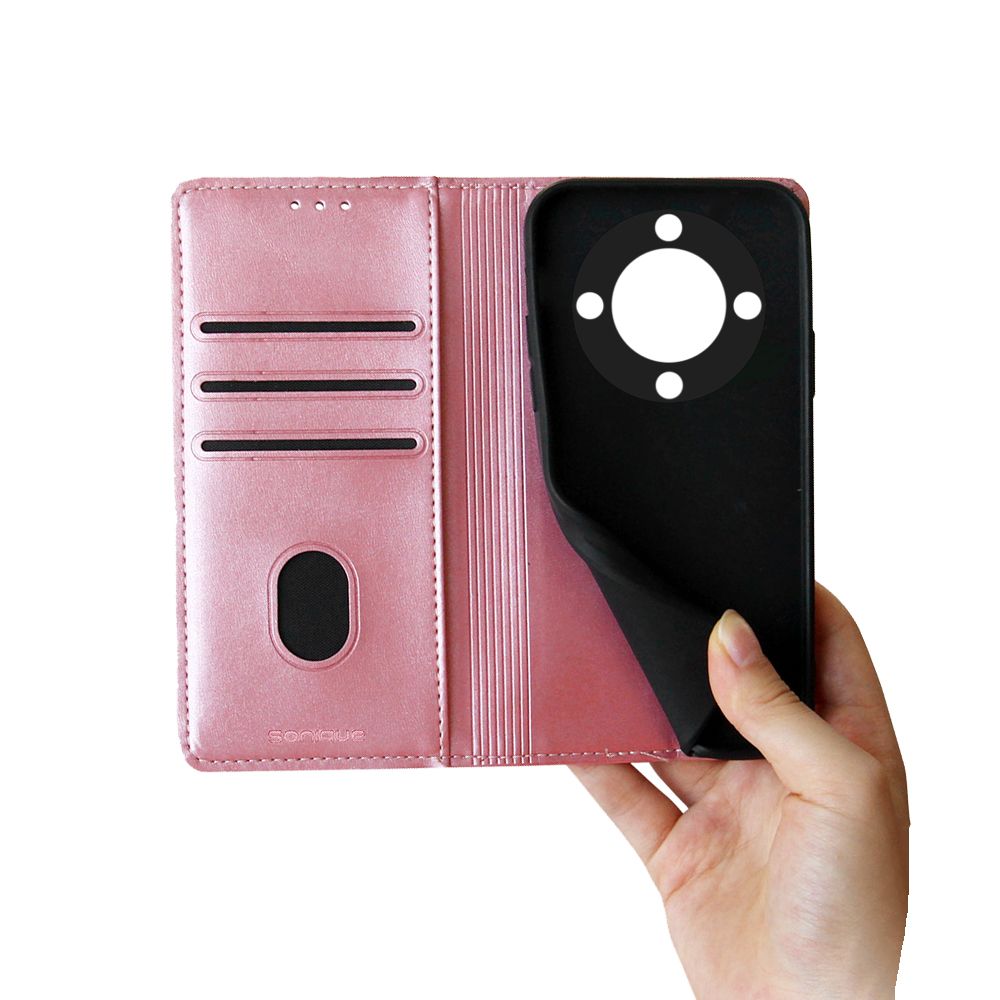 Θήκη Πορτοφόλι Vintage Magnet Wallet Sonique Honor Magic5 Lite 5G Ροζ Χρυσό
