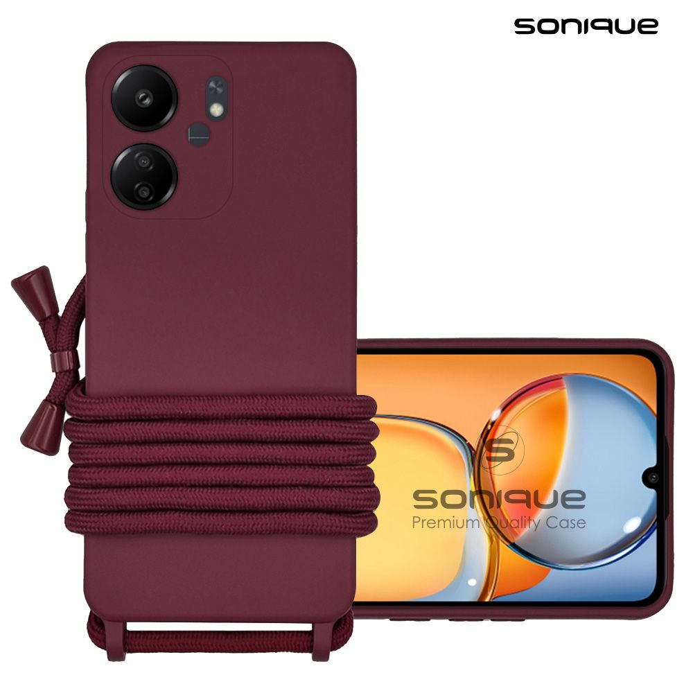 Θήκη Σιλικόνης με Κορδόνι CarryHang Sonique Xiaomi Redmi 13C 4G / Redmi 13C 5G / Poco C65 4G Μπορντό