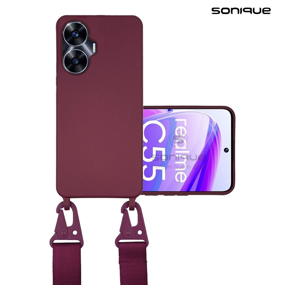 Θήκη Σιλικόνης με Strap CarryHang Sonique Realme C55 Μπορντό