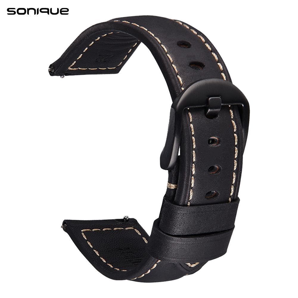Λουράκι Δερμάτινο Sonique με Μαύρο Κούμπωμα 22mm για Samsung, Huawei, Amazfit, Xiaomi, Honor Μαύρο