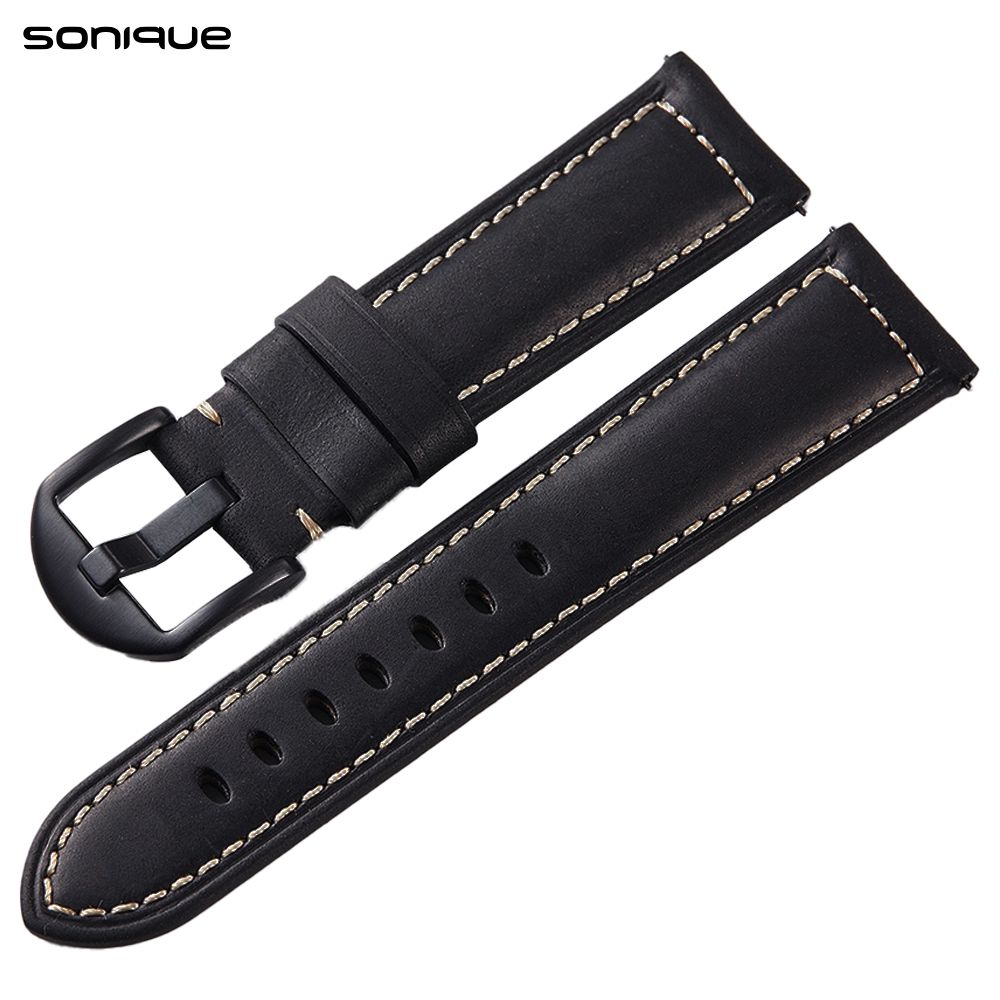 Λουράκι Δερμάτινο Sonique με Μαύρο Κούμπωμα Universal 24mm Μαύρο
