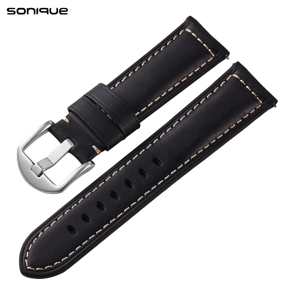 Λουράκι Δερμάτινο Sonique με Ασημι Κούμπωμα 22mm για Samsung, Huawei, Amazfit, Xiaomi, Honor Μαύρο
