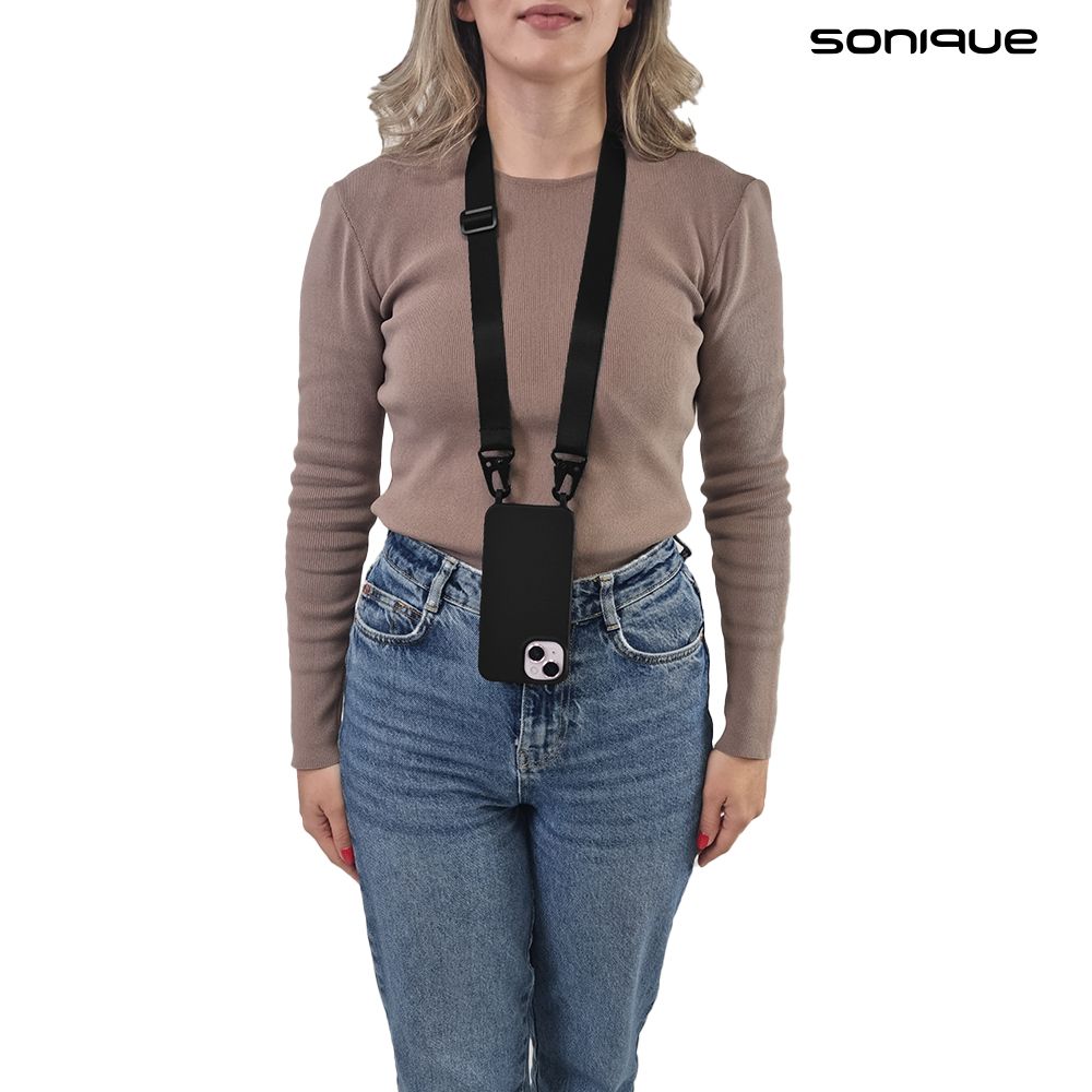 Θήκη Σιλικόνης με Strap CarryHang Sonique Apple iPhone 15 Μαύρο