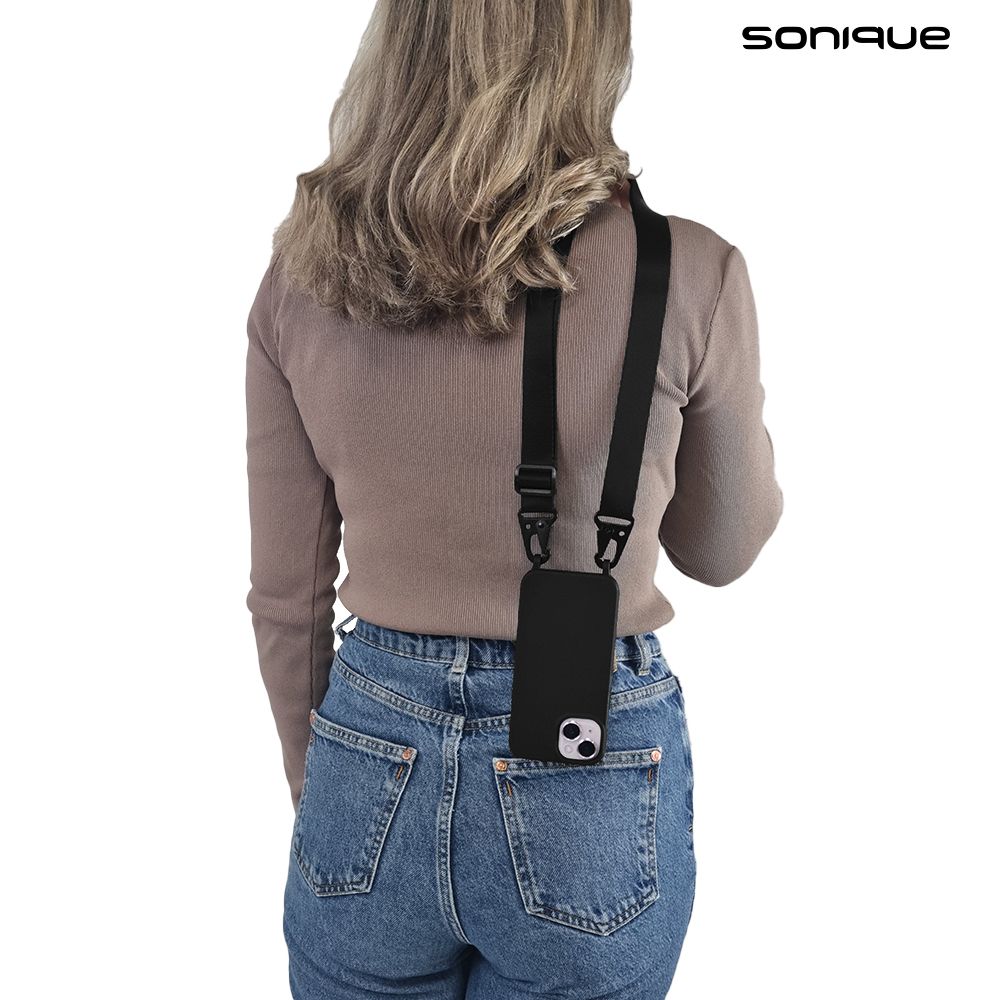 Θήκη Σιλικόνης με Strap CarryHang Sonique Apple iPhone 15 Μαύρο