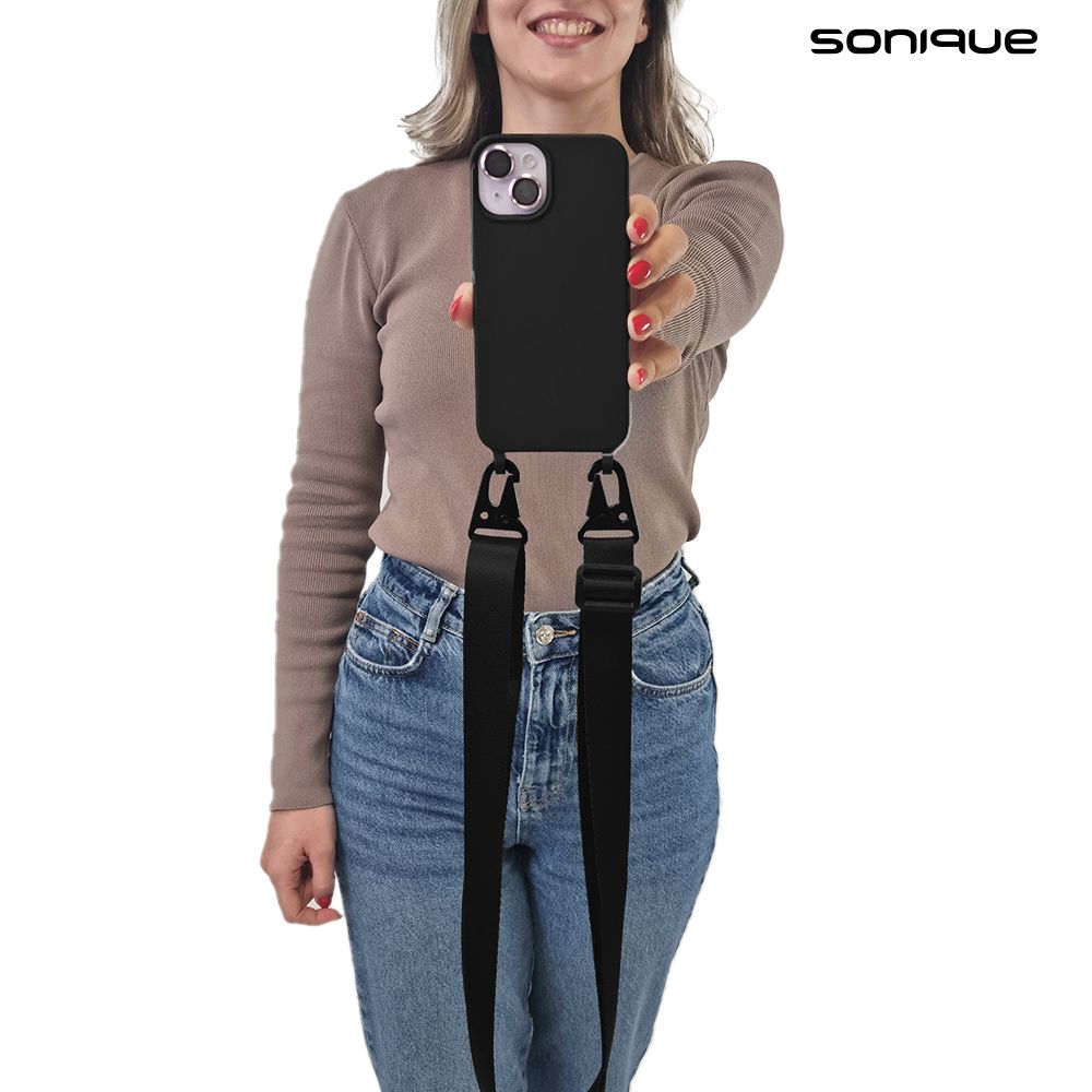 Θήκη Σιλικόνης με Strap CarryHang Sonique Apple iPhone 15 Μαύρο