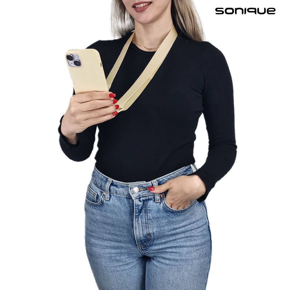 Θήκη Σιλικόνης με Strap CarryHang Sonique Apple iPhone 15 Μπεζ