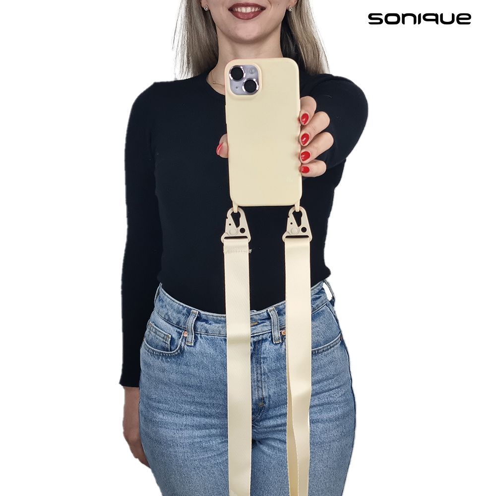 Θήκη Σιλικόνης με Strap CarryHang Sonique Apple iPhone 15 Μπεζ