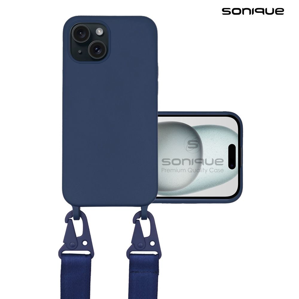Θήκη Σιλικόνης με Strap CarryHang Sonique Apple iPhone 15 Μπλε Σκούρο