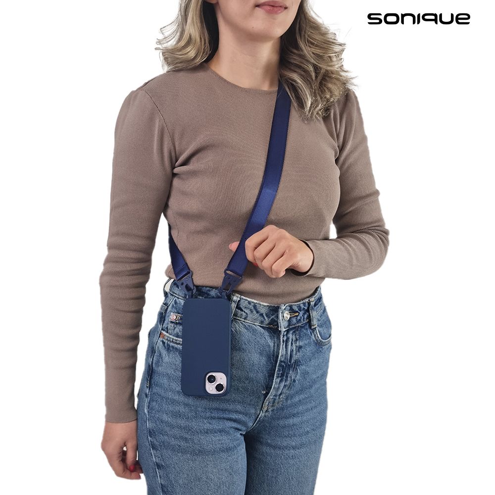 Θήκη Σιλικόνης με Strap CarryHang Sonique Apple iPhone 15 Μπλε Σκούρο