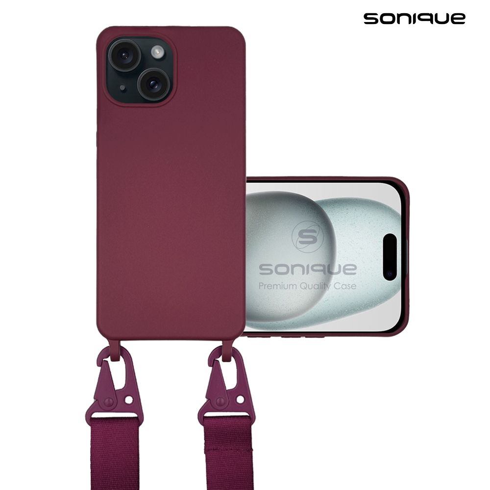 Θήκη Σιλικόνης με Strap CarryHang Sonique Apple iPhone 15 Μπορντό