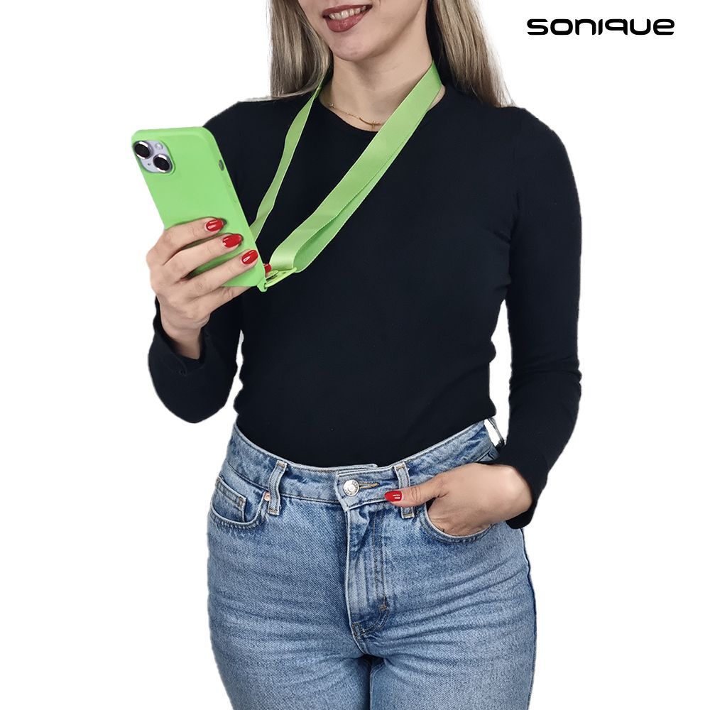 Θήκη Σιλικόνης με Strap CarryHang Sonique Apple iPhone 15 Πράσινο Ανοιχτό