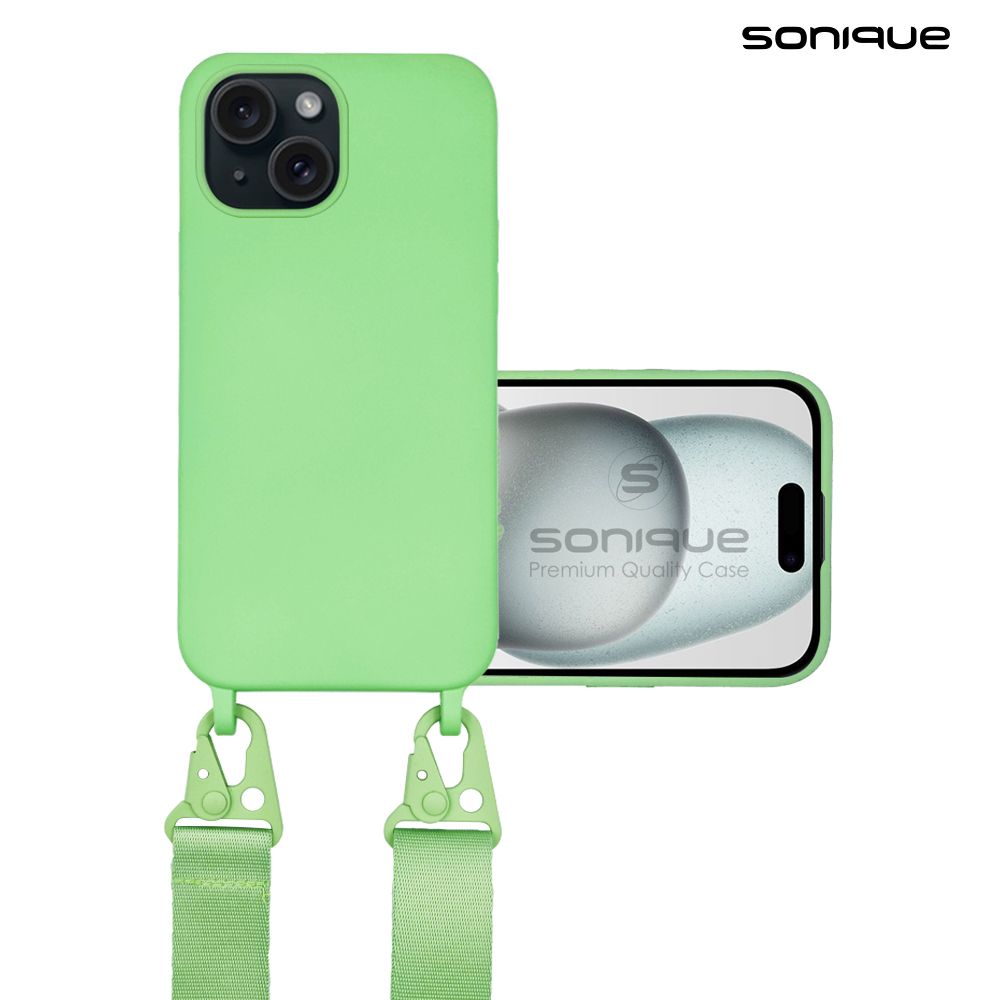 Θήκη Σιλικόνης με Strap CarryHang Sonique Apple iPhone 15 Πράσινο Ανοιχτό